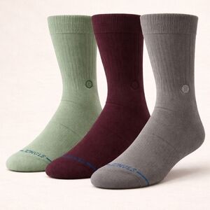 Stance 3-Pack Casual Crew Socks - Gray, Burgundy & Sage, Cotton, Medium